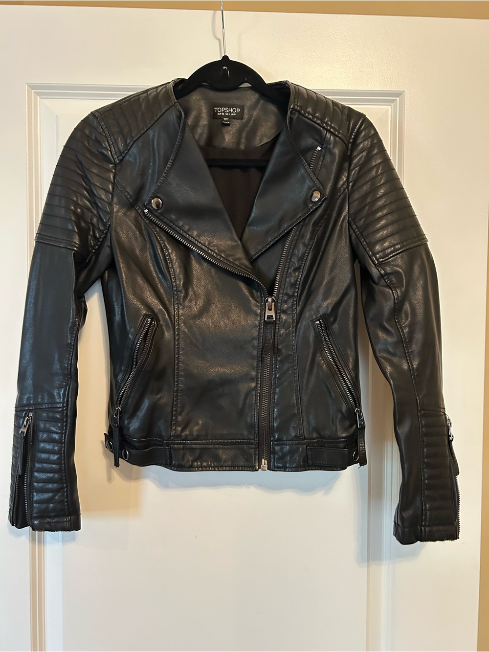 Topshop Black Quilted Faux Leather Moto Jacket